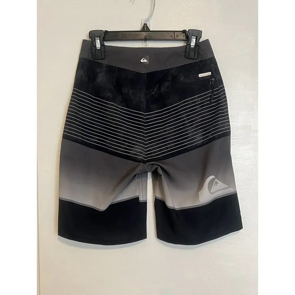 QUIKSILVER Boys Youth Highline Slab Swim Trunks Board Shorts Gray Black 22